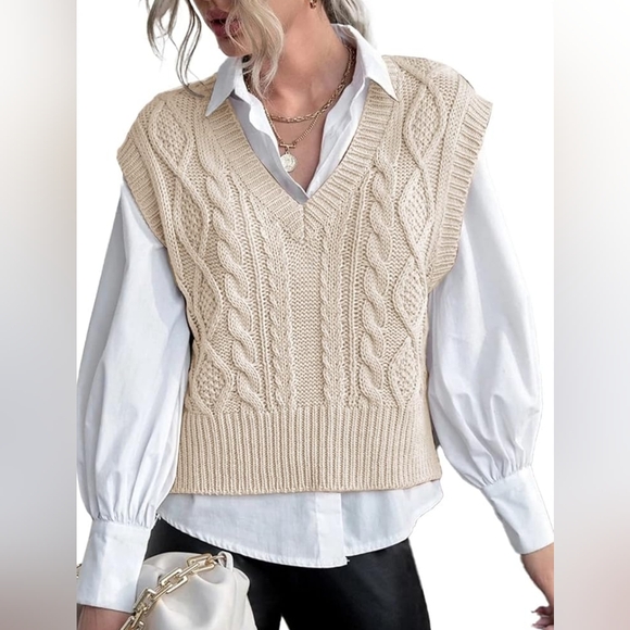 Romwe Women's Cream Knit Vest Top Sleeveless Size M - Picture 2 of 8